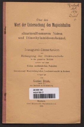 Über den Wert der Untersuchung des Mageninhaltes mit alizarinsulfonsaurem Natron und Demethylamidoazobenzol