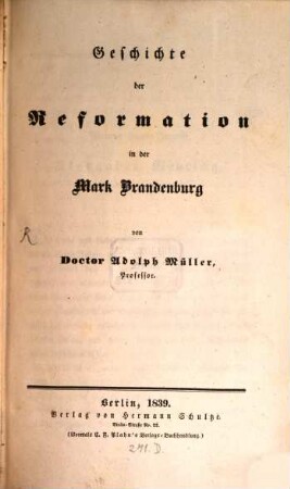 Geschichte der Reformation in der Mark Brandenburg