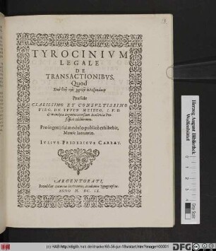 Tyrocinium Legale De Transactionibus