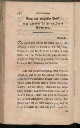 Neun und vierzigster Brief. Sir Ambros Adler an Herrn Weymann.