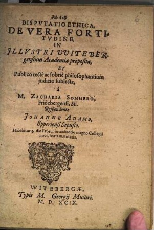 Disputatio ethica, De Vera Fortitudine