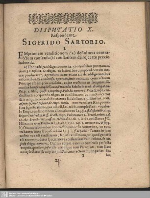 Disputatio X. Respondente Sigfrido Sartorio