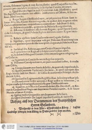 Außzug auß den Documenten des Französischen Herrn Gesandten.