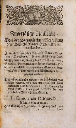 Allerneuestes Handbuch, Von Dem ganzen Hochlöbl. Fränkischen Krais Auf das Jahr 1753