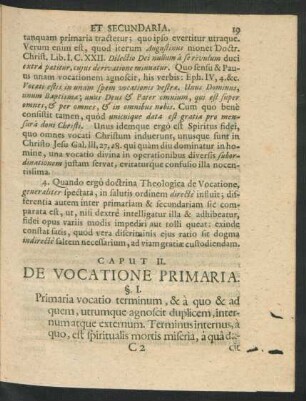 Caput II. De Vocatione Primaria.