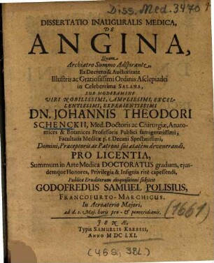 Dissertatio Inauguralis Medica, De Angina