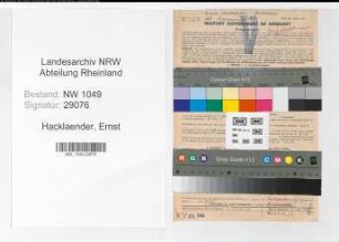 Entnazifizierung Ernst Hacklaender , geb. 28.08.1909 (Spediteur)