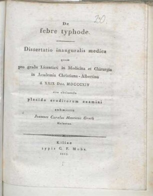 De febre typhode : Dissertatio inauguralis medica