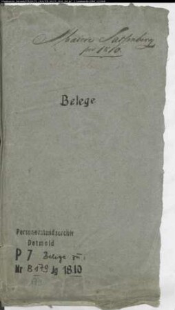 Belegakte zum Heiratsregister 1810 der Munizipalität Sassenberg.