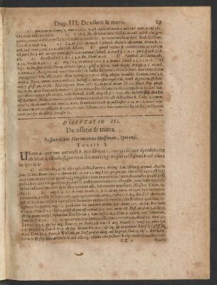 Disputatio III. De usuris & mora