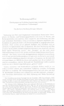 Verfassung und Fest : Überlegungen zur festlichen Inszenierung vormoderner und moderner Verfassungen