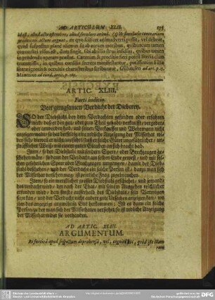 Artic. XLIII. Furti indicio. Von gnugsamen Verdacht der Dieberey
