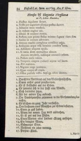 Phrases & Elegantiae Virgilianae ex V. Libro Aeneidos.