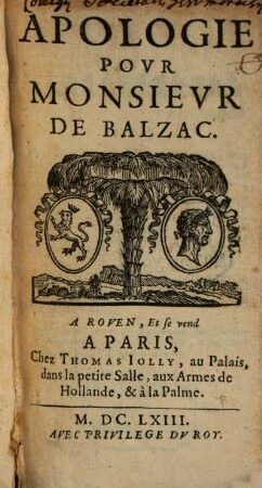 Apologie pour Monsieur de Balzac