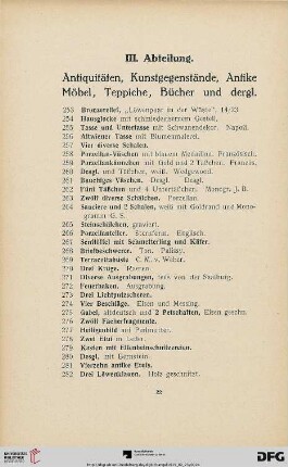 Antiquitäten, Kunstgegenstände, Antike Möbel, Teppiche, Bücher und dergl. (Nr. 253-581)