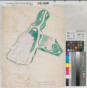 Soest (Soest) Wiesenkirche Gartenplan für Wiesenkirche und Pastorat um 1900 o.M. 48 x 38 kol. Zeichnung Th. Baumeyer, Gärtner, Soest Staatshochbauamt Soest
