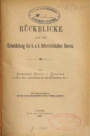 Rückblicke auf die Entwickelung des k.u.k. österreichischen Heeres