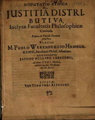 Disputatio Ethica De Iustitia Distributiva