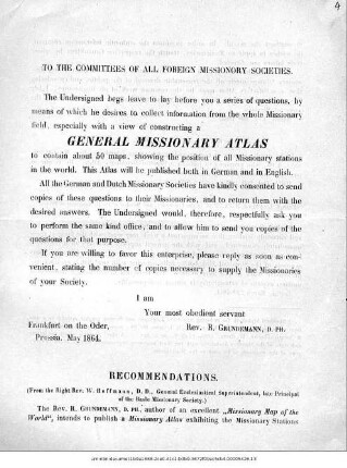 To the commitees of all foreign missionory societies : [General Missionary Atlas] 