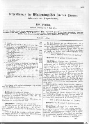 129. Sitzung, Stuttgart, 7.4.1914
