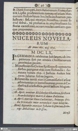 Nucleus Novellarum : Ab Anno 1660. usq[ue] 1676