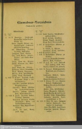Häuserbuch : Einwohner-Verzeichnis (Straßenweise geordnet)
