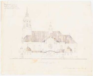 Kirche und Pfarrhaus, Miechowitz: Seitenansicht 1:200