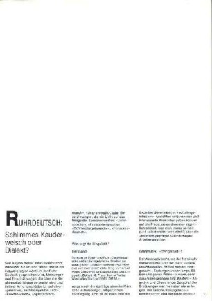 Ruhrdeutsch : schlimmes Kauderwelsch oder Dialekt?