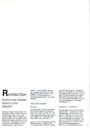 Ruhrdeutsch : schlimmes Kauderwelsch oder Dialekt?