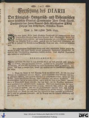 Fortsetzung des Diarii ... Vom 7. bis 23sten Julii 1743.