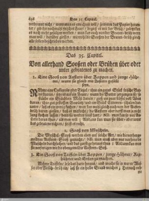 Das 35. Kapitel. Von allerhand Sooßen oder Brühen über-oder unter gebratenes zu machen.