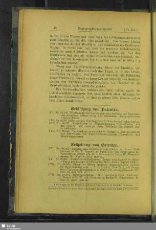 Ertheilung von Patenten