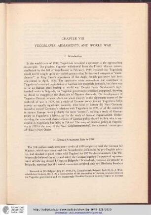 Chapter VIII- Yugoslavia, Armaments and World War