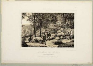 Auf der Bastei oberhalb von Rathen in der Sächsischen Schweiz, im Hintergrund das Gasthaus (Schweizerhaus)