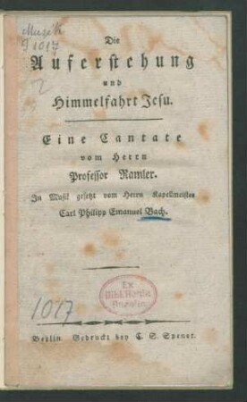 Die Auferstehung und Himmelfahrt Jesu : Eine Cantate