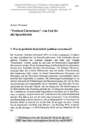 “Political Correctness” - ein Fall für die Sprachkritik