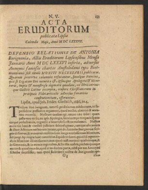 N. V. [...] Calendis Maji, Anni M DC LXXXVII.