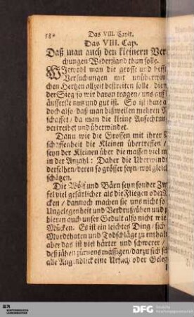 Das VIII. Cap. Daß man auch den kleinern Versuchungen Widerstand thun solle.