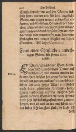 Form eines Christlichen andechtigen Gebets/ für frome alten gestellet.