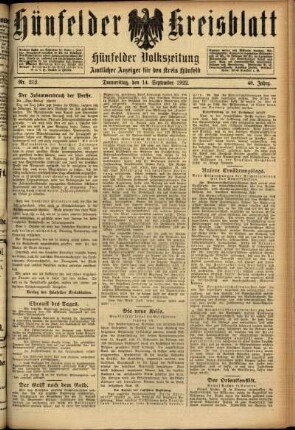 Ausgabe vom Donnerstag, den 14. September 1922.
