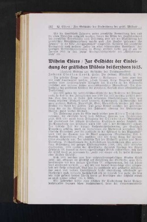 Zur Geschichte der Eindei=chung der gräslichen Wildnis bei Herzhorn 1615.