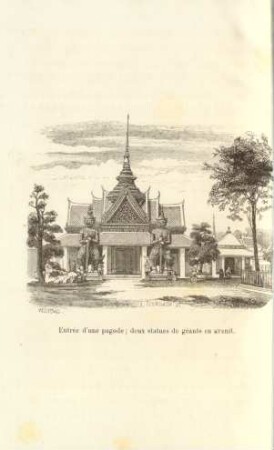 Entrée d'une pagode; deux statues de géants en granit