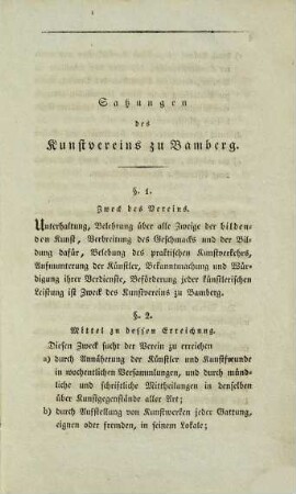 Satzungen des Kunst-Vereins zu Bamberg