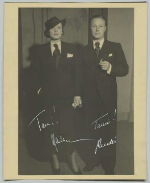 Marlene Dietrich mit Ehemann Rudolf Sieber, Widmungsfoto für Tamara Matul (Los Angeles, 1934) (Archivtitel)