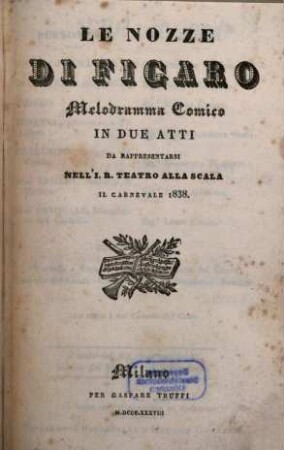 Le nozze di Figaro : melodramma comico in due atti ; da rappresentarsi nell'I. R. Teatro alla Scala il carnevale 1842