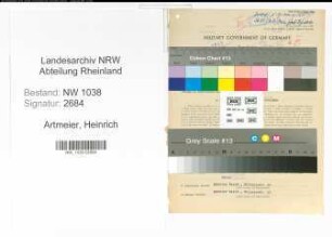 Entnazifizierung Heinrich Artmeier , geb. 20.04.1904 (Sachbearbeiter)