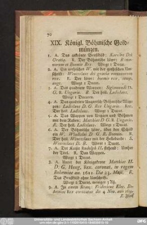 XIX. Königl. Böhmische Goldmünzen.