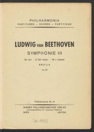 Symphonie III Es dur - E flat major - Mi ♭ majeur : Eroica : op. 55