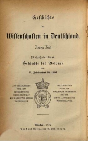 Geschichte der Botanik : vom 16. Jahrhundert bis 1860