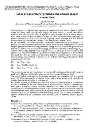 Ratios of spectral energy bands can indicate speech volume level